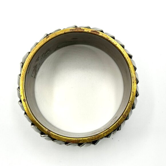 1970s-80s Sterling Silver & Brass Basket-Weave Cuff Bracelet - Picture 6 of 10